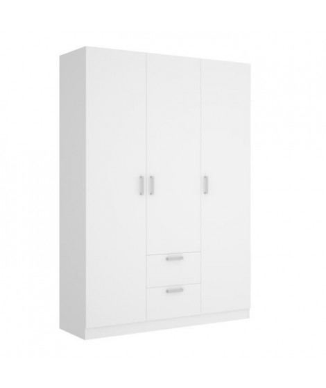 Armoire 3 portes + 2 tiroirs - Blanc - L 150 x P 52 x H 215cm - MAXI