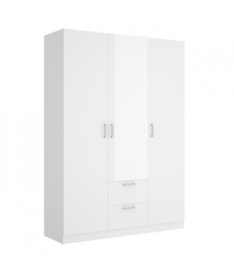 Armoire 3 portes + miroir + 2 tiroirs - Blanc - L 150 x P 52 x H 215cm - MAXI