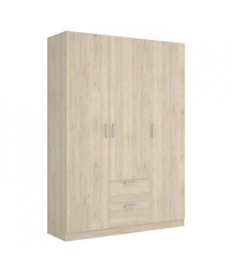 Armoire 3 portes + 2 tiroirs - Décor chene - L 150 x P 52 x H 215cm - MAXI