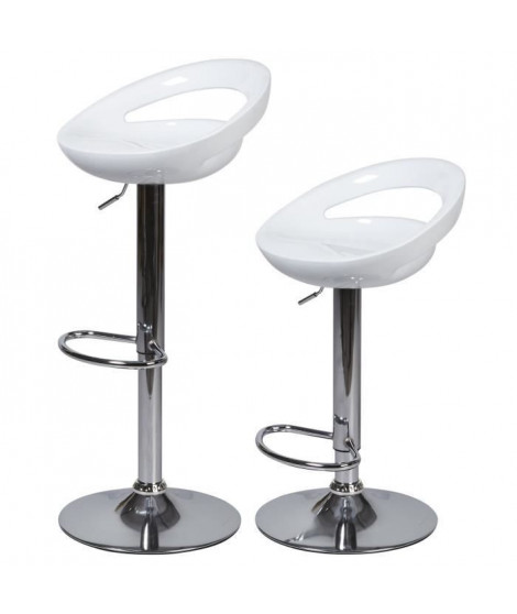 Lot de 2 tabourets de bar télescopique - Blanc - Pieds métal chromé - L 46 x P 35 x H 60 cm - MONACO