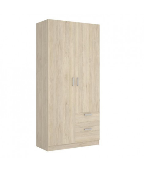 Armoire 2 portes + 2 tiroirs - Décor chene - L 100 x P 52 x H 215cm - MAXI