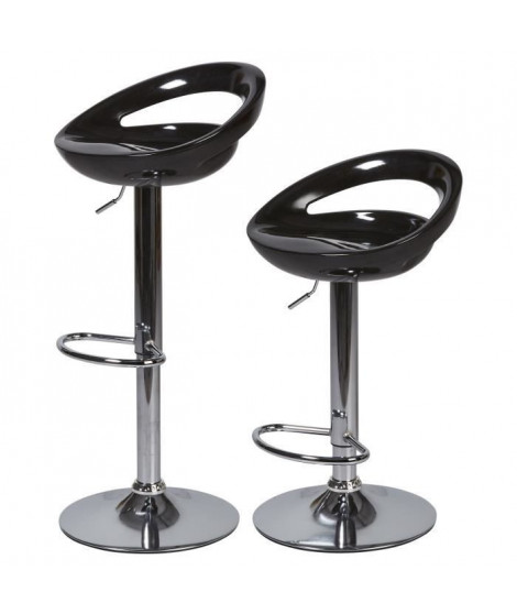 Lot de 2 tabourets de bar télescopique - Noir - Pieds métal chromé - L 46 x P 35 x H 60 cm - MONACO