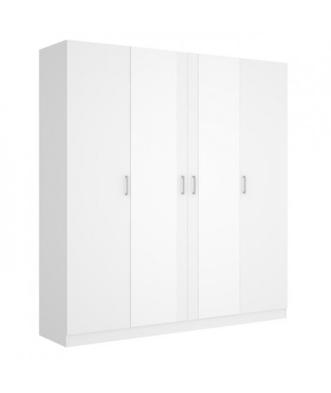 Armoire 4 portes + miroir - Blanc - L 200 x P 52 x H 215cm - MAXI