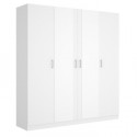 Armoire 4 portes + miroir - Blanc - L 200 x P 52 x H 215cm - MAXI