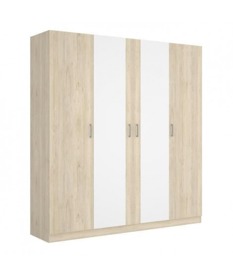 Armoire 4 portes + miroirs -Décor chene - L 200 x P 52 x H 215cm - MAXI