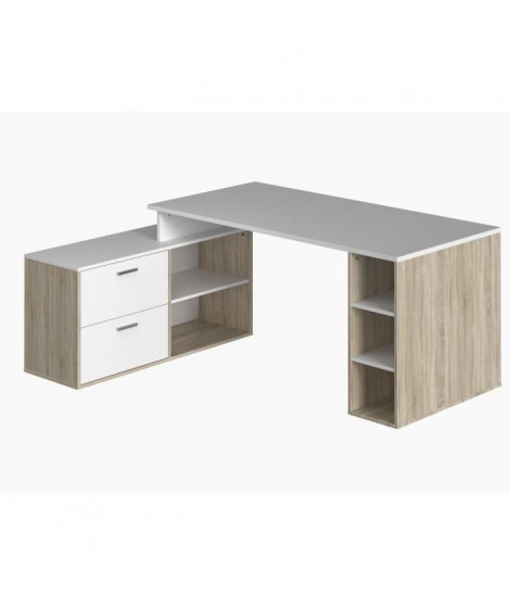 Bureau 2 tiroirs - Décor chene et blanc - L 183 x P 141 x H 75 cm - URBAN