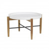 Table basse ronde avec piétement en hévéa massif et fer - Blanc laqué - L 80 x P 80 x H 45 cm - OLGA
