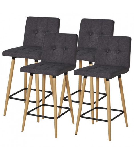 Lot de 4 Tabourets de bar comptoir de cuisine - Tissu Gris et pieds bois - L40 x P39 x H63 cm - MARCO