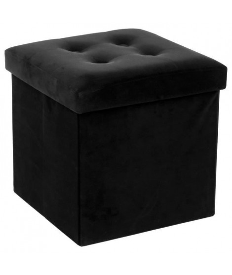 Pouf pliable Lysandre en velours - Noir - L 37,5 x P 37,5 x H 38,3 cm