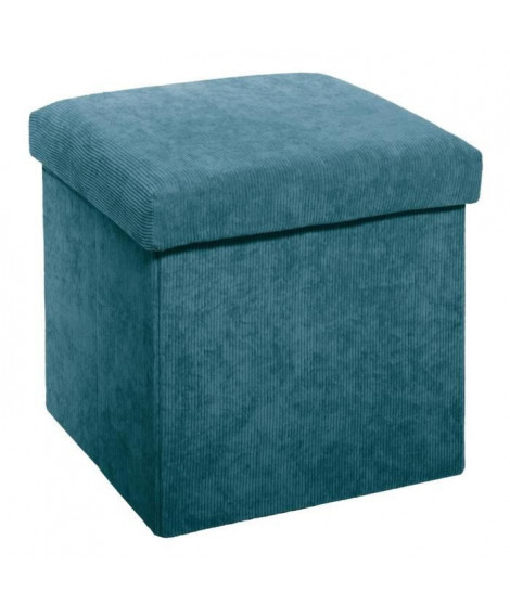 Pouf pliable Côtelé en velours - Bleu - L 38 x P 38 x H 38 cm