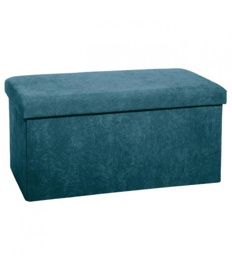 Pouf pliable Côtelé en velours - Bleu - L 76 x P 38 x H 38 cm