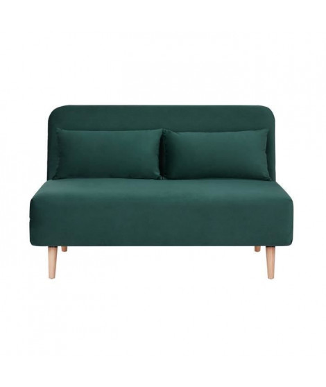 Banquette BZ 2 places - Style scandinave - Velours vert - L 130 x P 90 x 81 cm - DEPLO