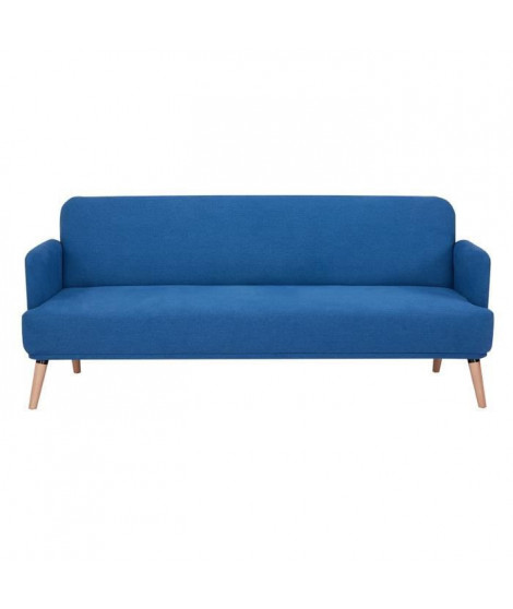 Canapé convertible clic-clac - Tissu bleu avec pietement en bois - L 191 x P 84 x 76 cm - ERNEST