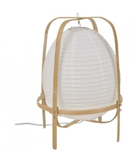 Lampe forme lanterne - Papier japonais et bambou - H 40 x Ø 30 cm - Blanc