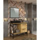 Meuble salle de bain avec vasque + miroir - 2 tiroirs -  Décor chene et noir - L 100 x P 45 x H 95 cm - SYNCRO