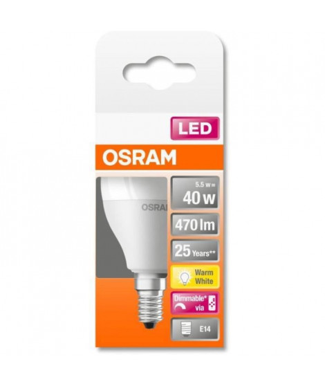 OSRAM Ampoule LED STAR+ Sphérique RGBW dép radiateur variable - 5,4W équivalent 40W E14 - Blanc chaud