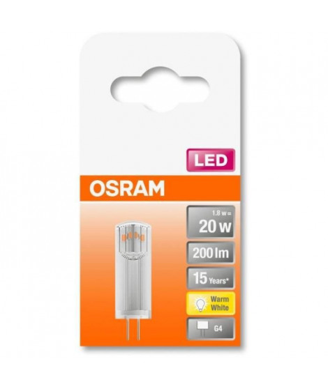 OSRAM Ampoule LED Capsule clair - 1,8W équivalent 20W G4 - Blanc chaud