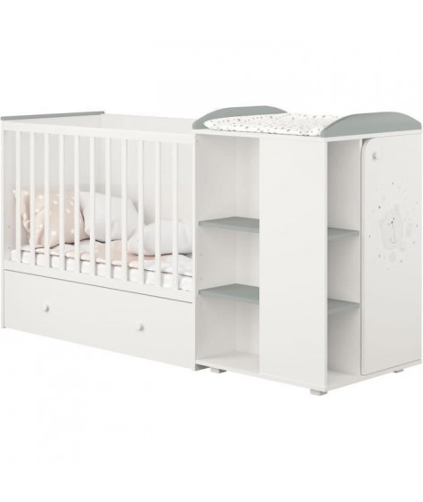 Polini - lit combine evolutif teddy blanc/gris de 60x120 cm a 90x190cm