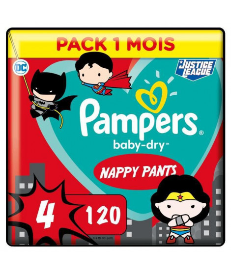 PAMPERS Couches-culottes Baby-Dry Pants Taille 4 - 120 culottes - Pack 1 Mois
