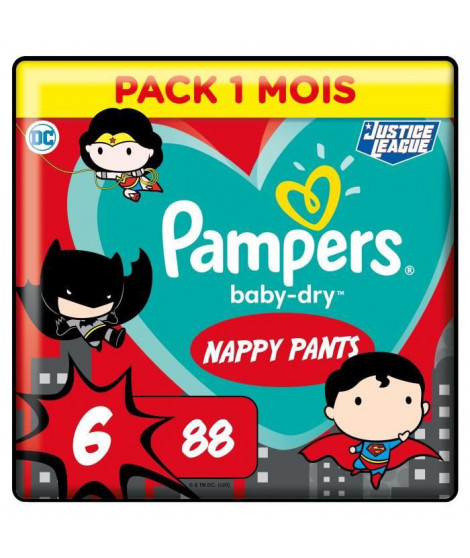 PAMPERS Couches-culottes Baby-Dry Pants Taille 6 - 88 culottes - Pack 1 Mois