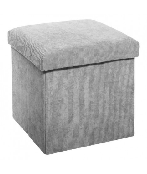 Pouf pliable Côtelé en velours - Gris - L 38 x P 38 x H 38 cm