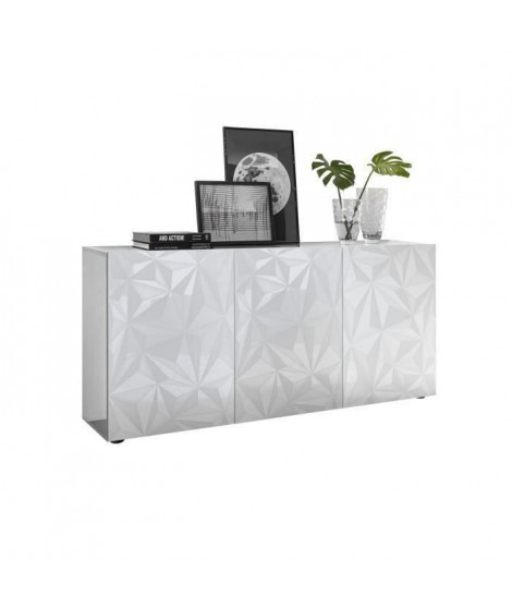 Buffet 3 Portes - Blanc Laqué brillant - L 181 x P 42 x H 84 cm - PARIGI