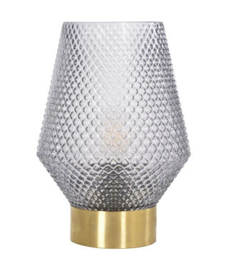 Lampe base ronde - Métal - H 27,5 x Ø 20 cm - Laiton brossé et verre fumé