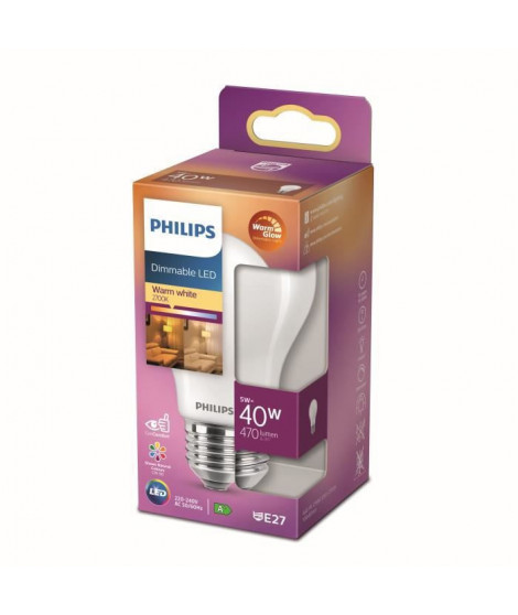 Philips ampoule LED Equivalent 40W E27, Blanc chaud, Dimmable, verre