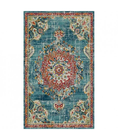 NAZAR Tapis EMA vintage coloré - 120 x 170 cm - Bleu, beige et rouge