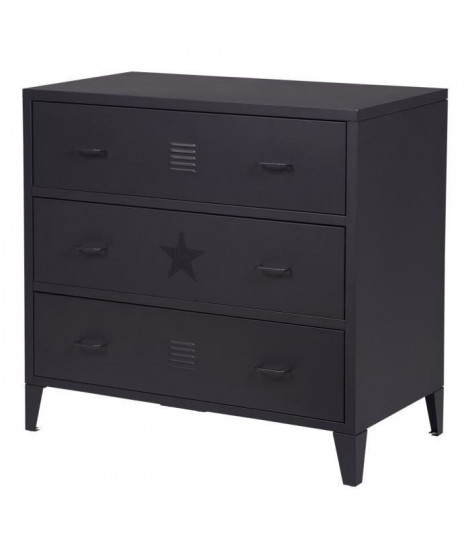 Commode enfant 3 tiroirs en métal - Noir - L78 x P40 x H73 cm - MODULO