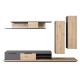Ensemble meuble TV 3 portes 2 tiroirs - Décor chene et gris - L 280 x P 45 x H 178 cm - GREY STAR