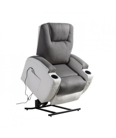 Fauteuil releveur de relaxation CALM - Tissu gris chiné - Moteur électrique et lift releveur