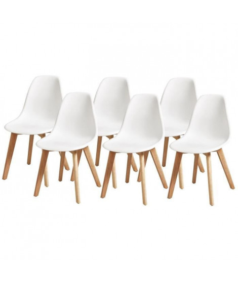 SACHA Lot de 6 Chaises pieds en Hévéa - Blanc - L 46 x P 53 x H 82