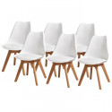 BJORN Lot de 6 chaises pieds en Hetre - Simili Blanc - L 48,5 x P 58 x H 83 cm