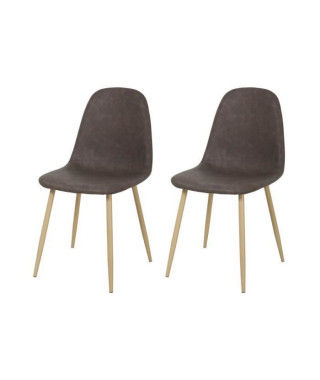 Lot de 2 chaises - Simili vintage marron - L 45 x P 53 x H 85 cm - CLODY