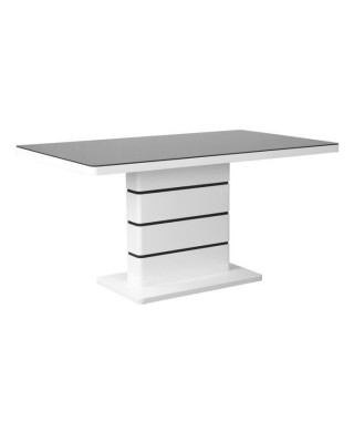 Table de séjour 150x90 cm - Laqué blanc et verre noir - STRIPES