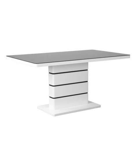 Table de séjour 150x90 cm - Laqué blanc et verre noir - STRIPES