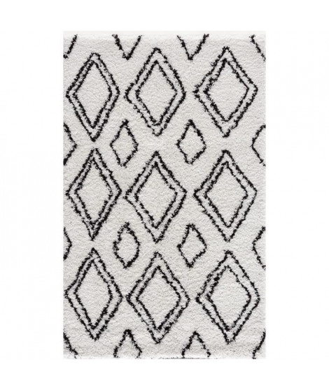 NAZAR Tapis de salon Shaggy longues meches style Berbere - 120 x 160 cm - Blanc et creme