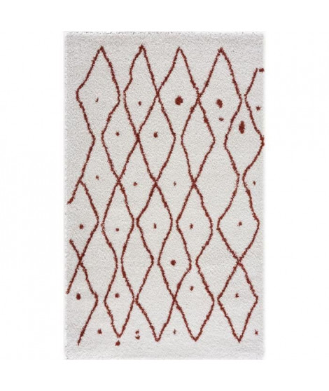 NAZAR Tapis de salon Shaggy longues meches style Berbere - 120 x 160 cm - Blanc et terracotta