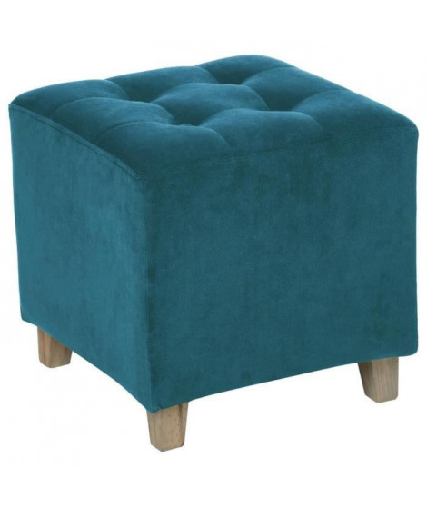 Pouf en velours Duck Leandre - bleu canard- L 35 x P 33,5 x H 35 cm