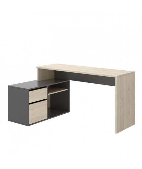 Bureau d'angle reversible 1 tiroir + 1 porte - Décor chene et gris - L 139 x P 92  x H 75 cm - ROX