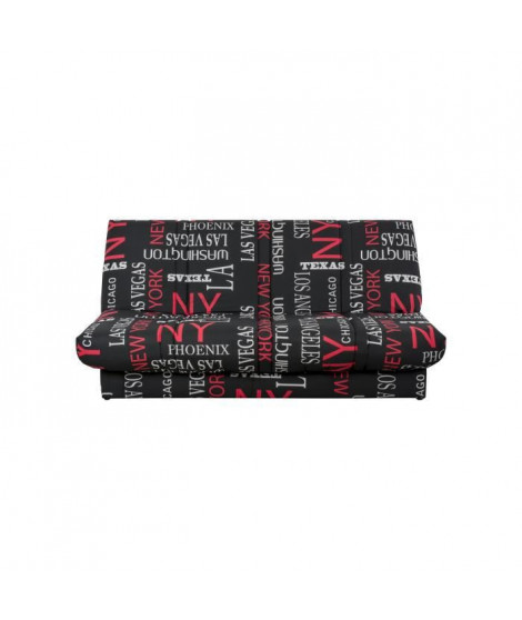 Banquette clic clac 120 x 190 cm - Tissu noir et rouge - L 195 x P 90 x H 84 cm - WORDING