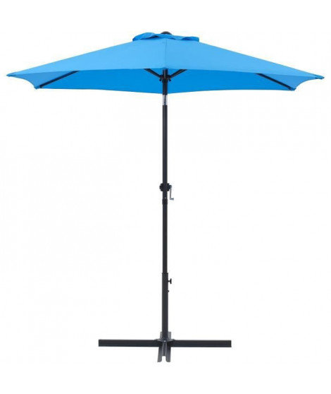 Parasol droit rond diam 2,5 m - inclinable & avec manivelle - Mât aluminium et toile polyester 160g - Bleu