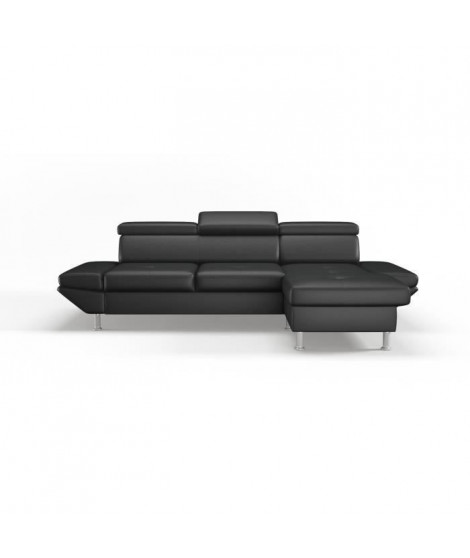 Canapé d'angle fixe réversible avec tétieres articulées - Simili noir - L 278 x P 154 x H 90 cm - JOSS