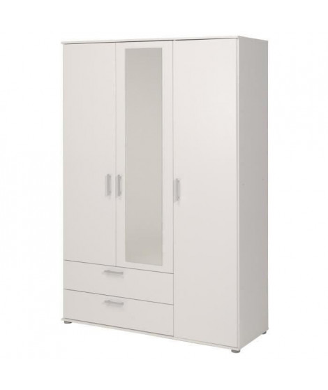 Armoire 3 portes 2 tiroirs - Blanc - L 120 x P 180 x H 44 cm - ARIZONA