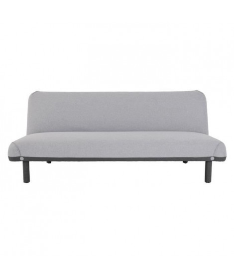 LEONA Banquette convertible clic-clac 3 places - Velours gris clair et pieds en métal - L 185,5 x P 92,5 x H 78,5 cm