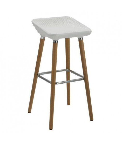 SAMY Tabouret de bar design blanc - Pieds hetre massif