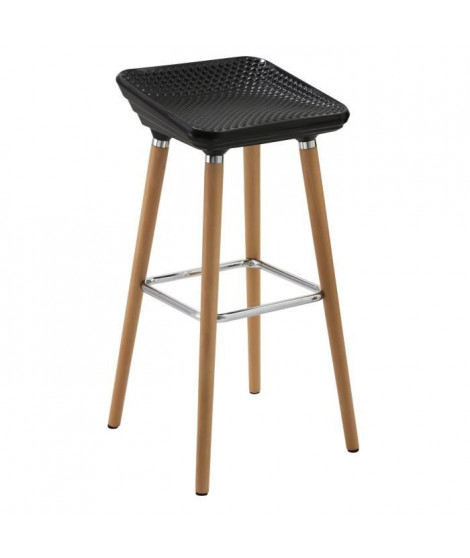 SAMY Tabouret de bar design noir - Pieds hetre massif