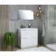 Ensemble Meuble salle de bain sur socle L 80 - Vasque + 2 tiroirs + miroir - Blanc - ZOOM