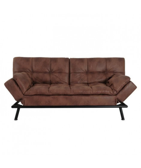 ZORA Banquette convertible clic-clac 3 places - Simili Marron et pieds en métal  - L 188 x P 88 x H 88 cm